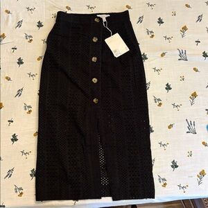 & Other Stories Black Eyelet Button-Front Midi Pencil Skirt